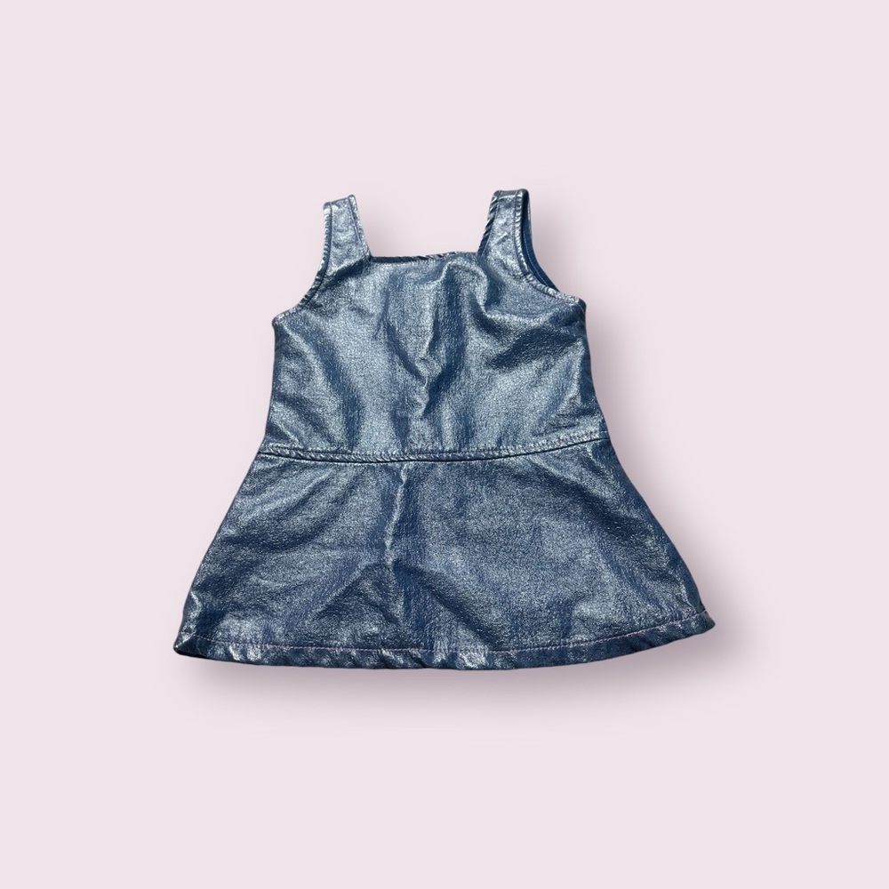 Vintage Toddler Girl Sparkle Brand Half Zip Faux Leather Metallic Tank Size 4 - Picture 2 of 13
